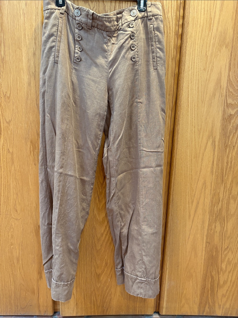 Anthropologie Elevenses Tailored Sailor Wide Leg Linen Blend Pants Honey Tan 12 View 5